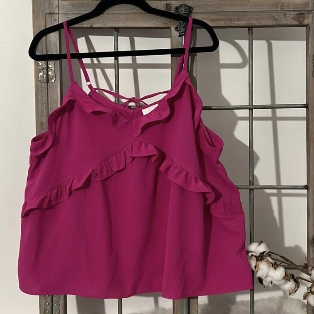 Women's Strappy Pink Ruffle Top